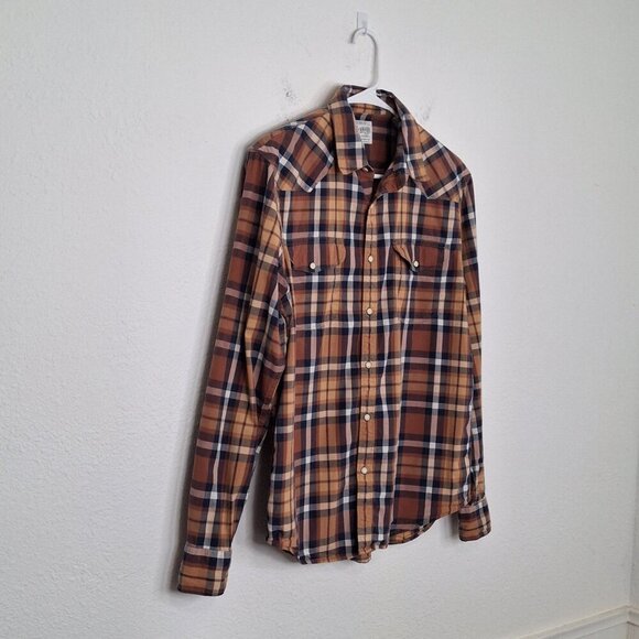 Lucky Brand Western Plaid Shirt Sz M Pearl Snap Button Cowboy Rodeo Classic - Picture 3 of 13